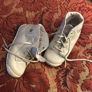 French baby shoes light grey & white all leather & leatherlined